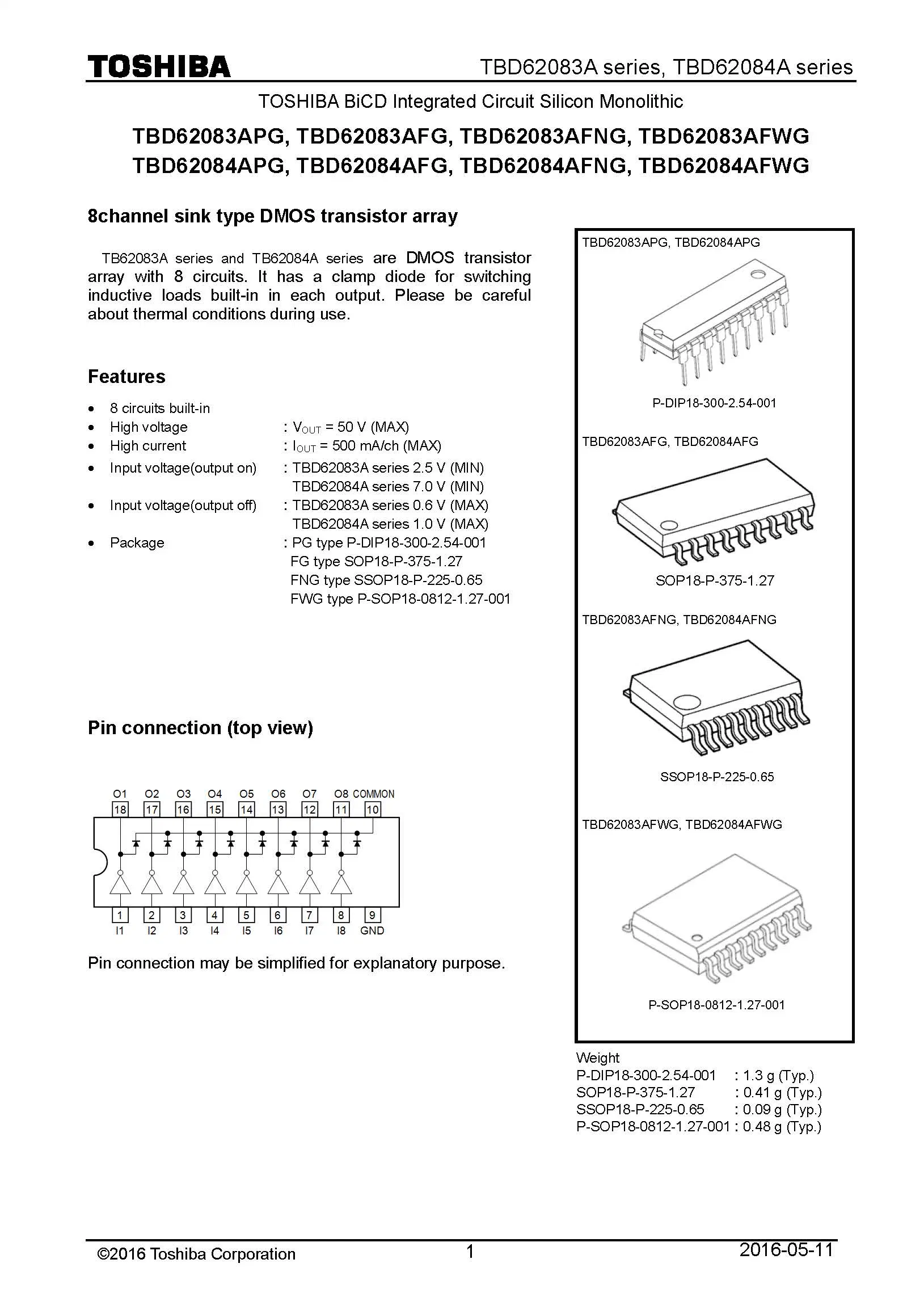 TBD62083BiCD monolítico de silicio de un circuito integrado