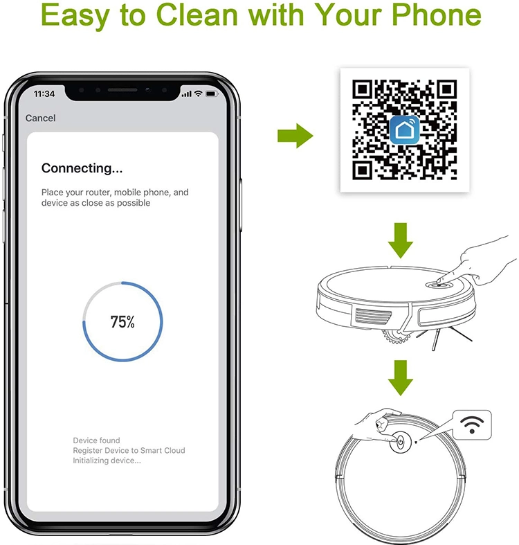 Liyyou Lrt720 Robot Vacuum Cleaner, Wi-Fi Connection, Self-Charging Ideal for Pet Hair, Carpet, Hard Floor