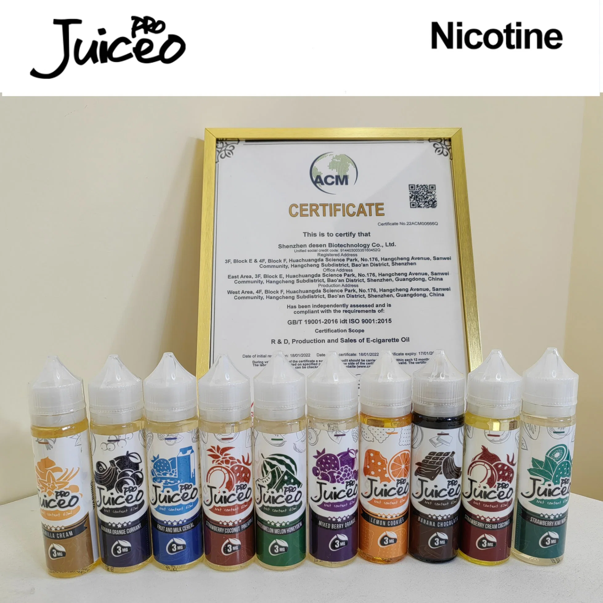 Juiceo PRO Kiwi fresa, menta, sal de la nicotina e-líquido, 7, 3, 3mg, 60ml con sabor a fruta, zumo de E-proveedor mayorista, disponible para OEM y ODM.