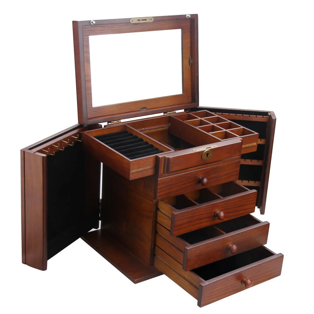 Hot Sale Luxury Premium Wooden Jewelry Organizer Box Functional Jewelry Display Box with Lock