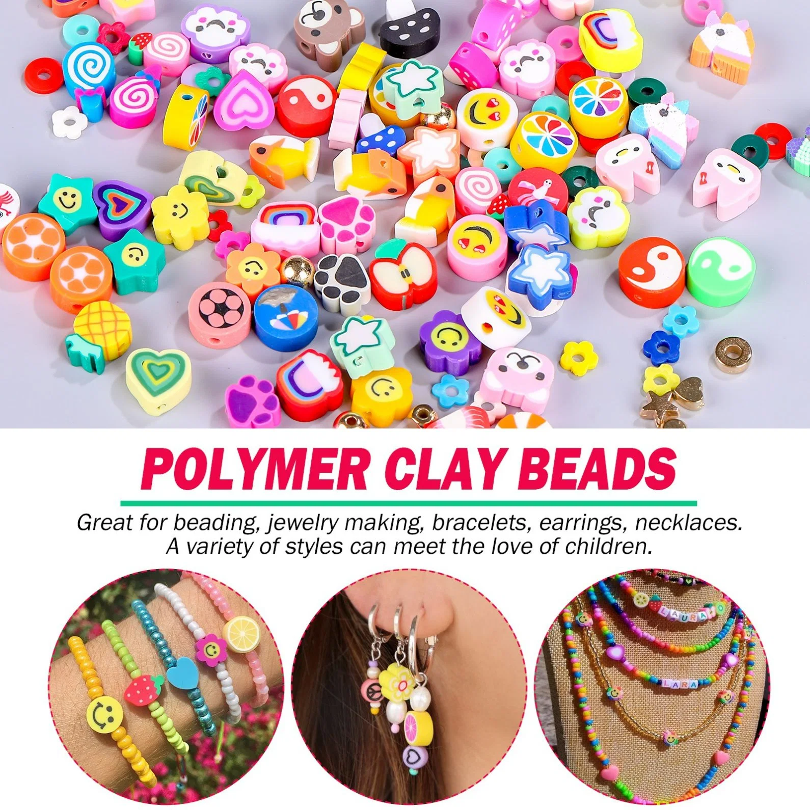 Bolitas de arcilla de polímero de bricolage Pulsera Collar Arete niños Kit de Joyería