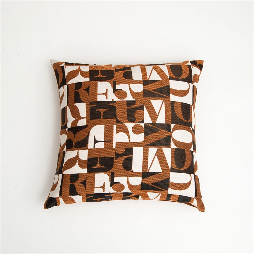 Hotel Bedding Modern Letter Jacquard Woven Polyester Upholstered Terra Red Copper Geometric Figure Pillow Cushion