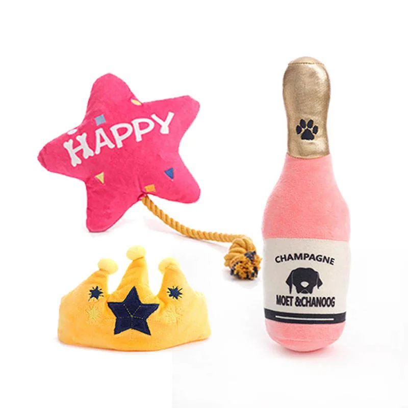 High quality/High cost performance  Champagne Crown Balloon Dog Chew Happy Interactive Plush Pet Toys