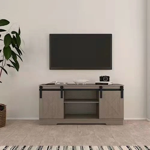 MID-Century Rustic Home Living Room Furniture Modern Entertainment Sliding Doors Wooden Storage Cabinets Metal Media TV Console Table TV Stand Furniture