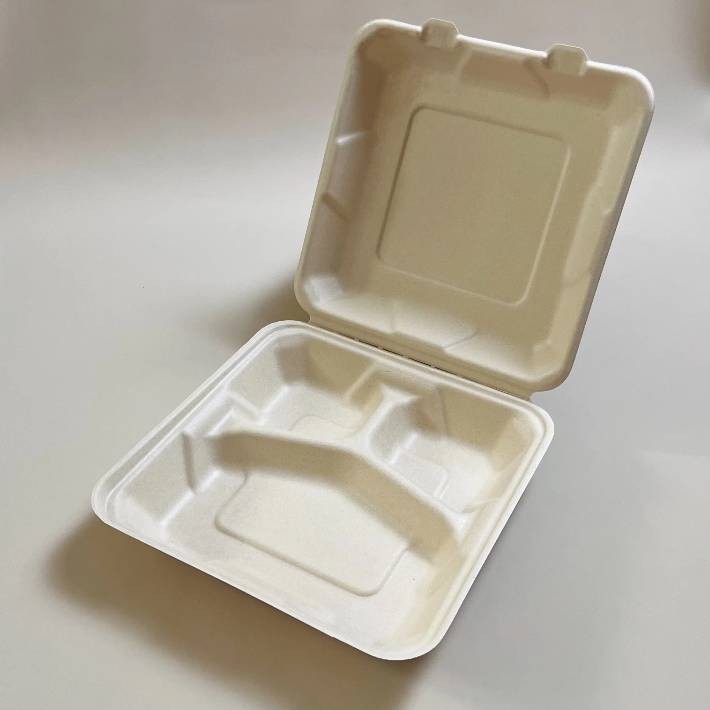 Compostable Biodegradable Disposable Clamshell 9in 3-Comp Bagasse Lunch Box