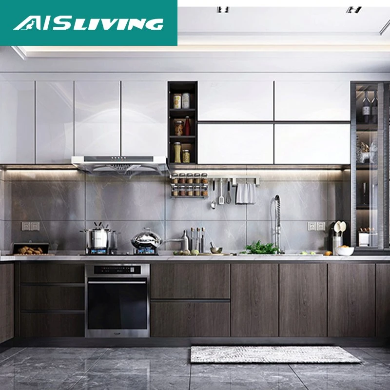 Complete Customers Contemporary Designs Aluminium Italian Units Set Black L Shaped Kitchen Cabinets Furniture Ready to Assemble