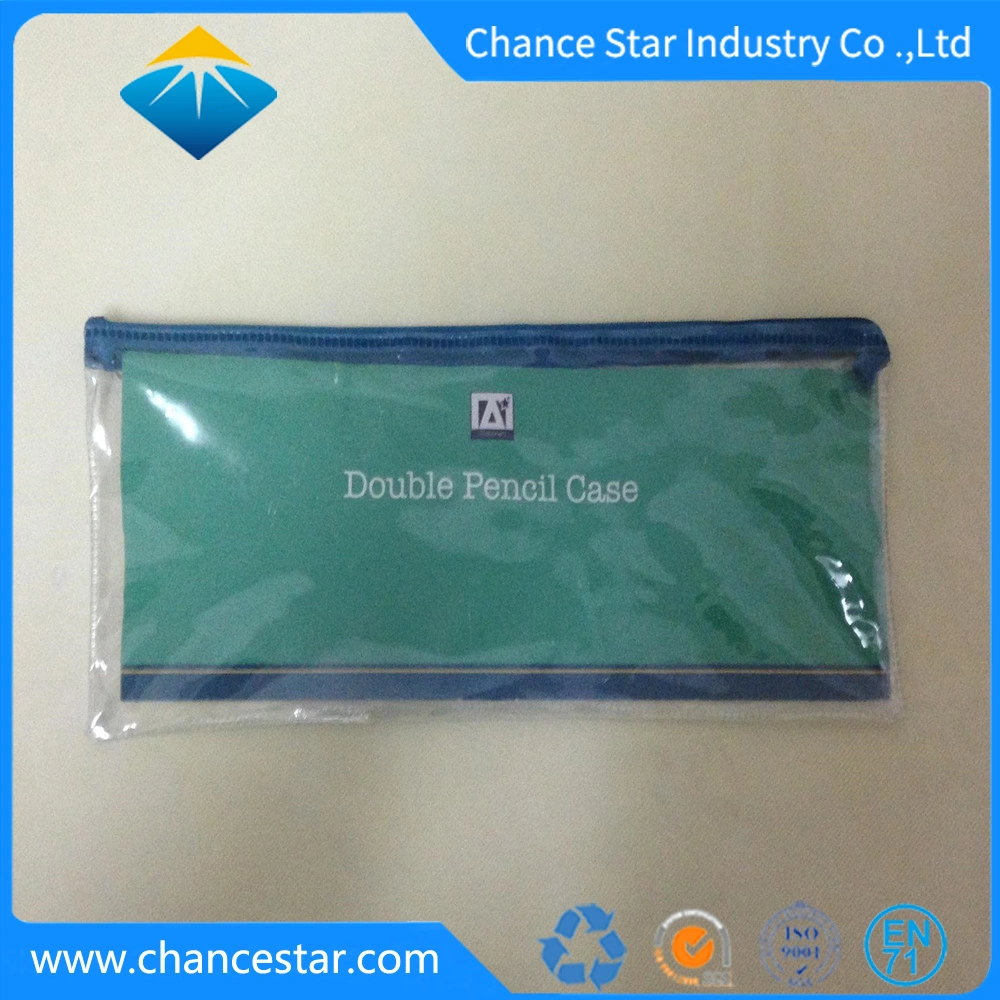 Custom Design PVC Zipper Lock Double Pencil Case Plastic Bag