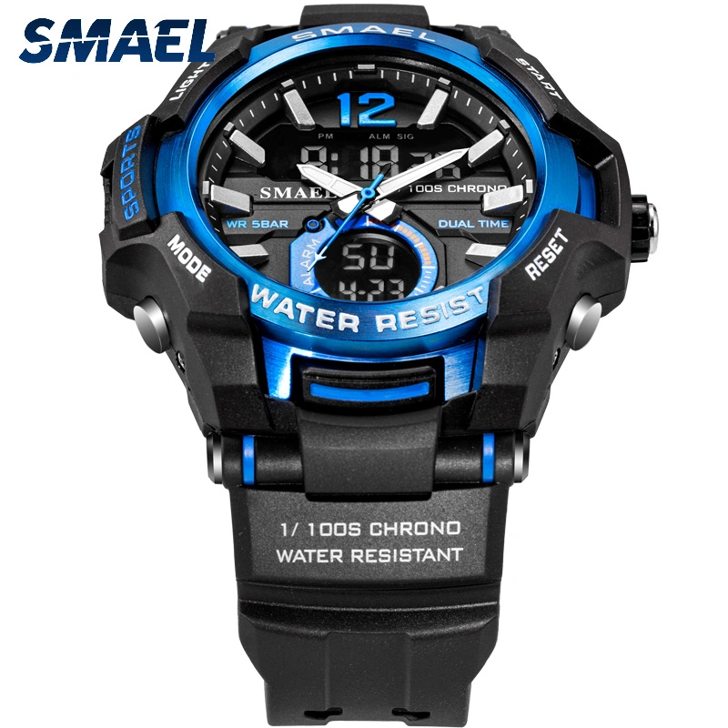 Мужские часы Smael Alloy Watch Jam Tangan LED Double Time Спортивные часы с многофункциональным дизайном