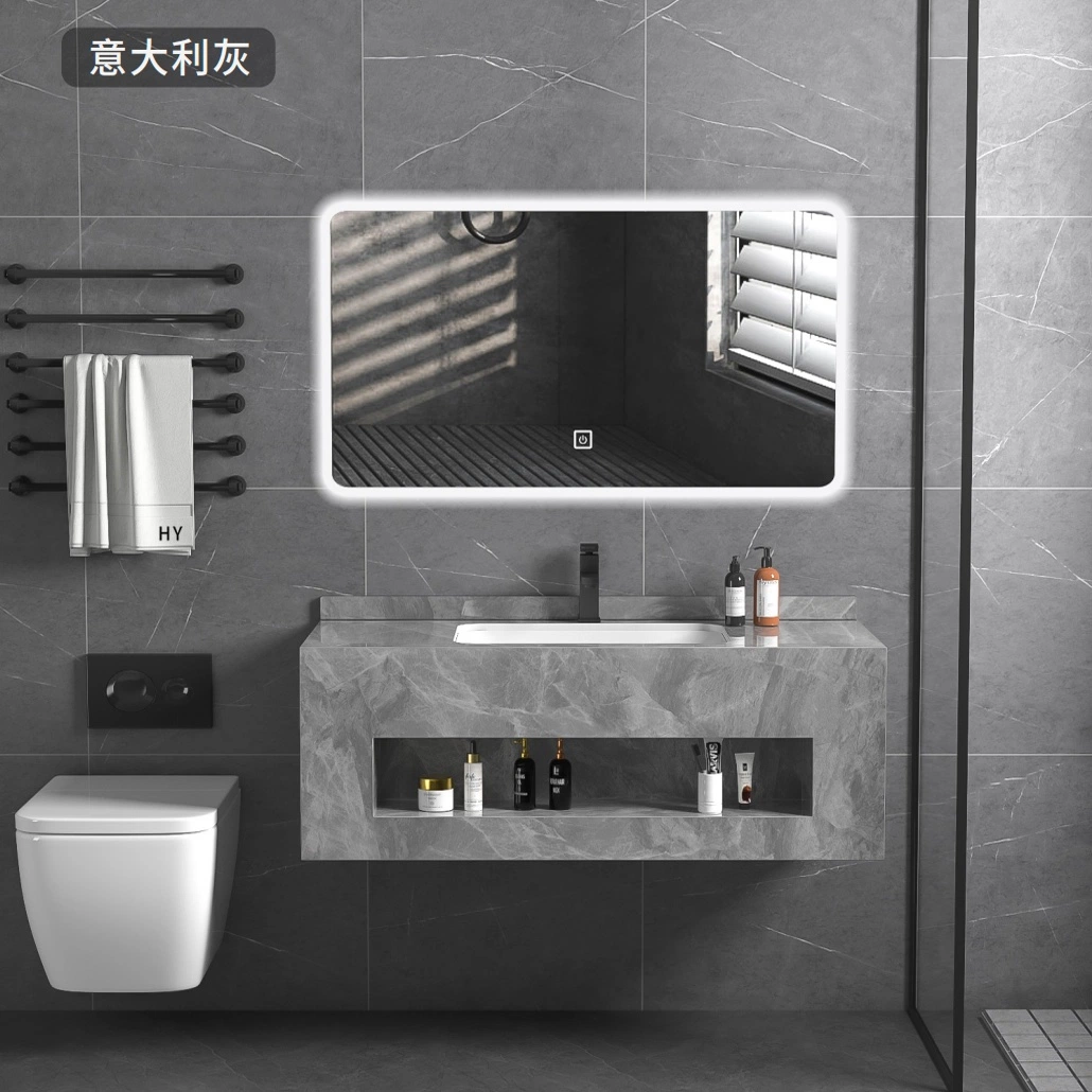 Wall Mounted Bathroom Cabinet Rock Plate Waterproof Bathroom Vanity with LED Mirror