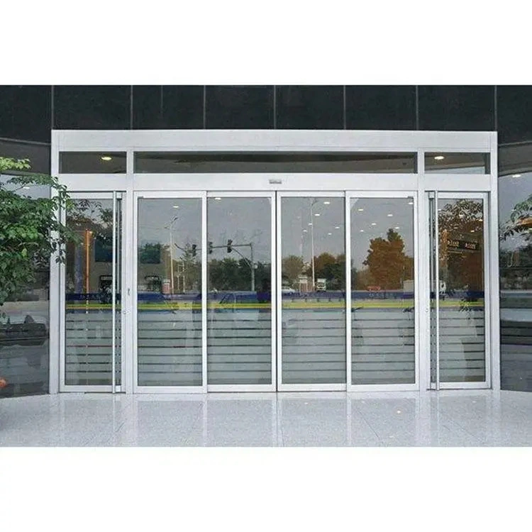 Infraed Micro Wave Sensor Aluminium Frame Graphic Design Modern Double Tempered Glass Electric Side Opening Sliding Door