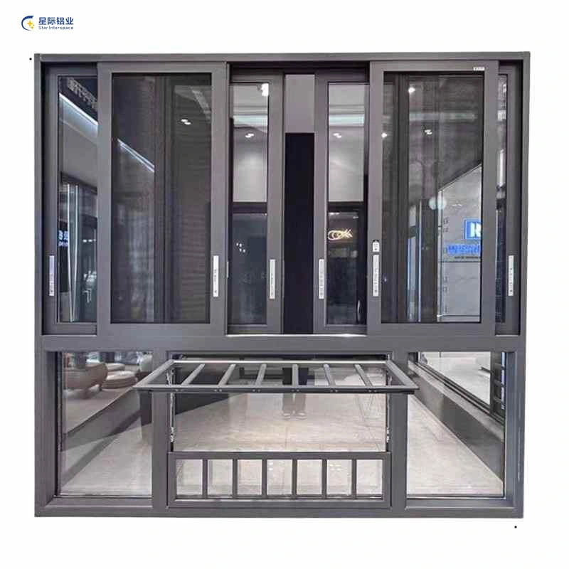 Soundproof Grey /Black Sliding Aluminum Frame Window