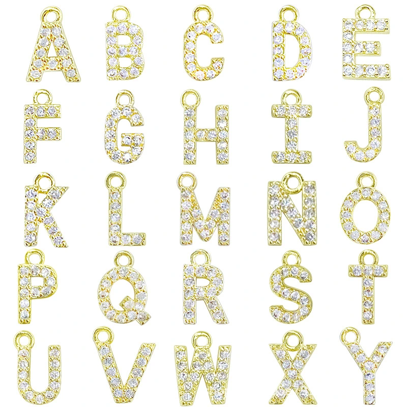 Brass Cubic Zirconia Crystal 26 Letter Charms Pendants for Women Necklace Earring Jewelry Accessories