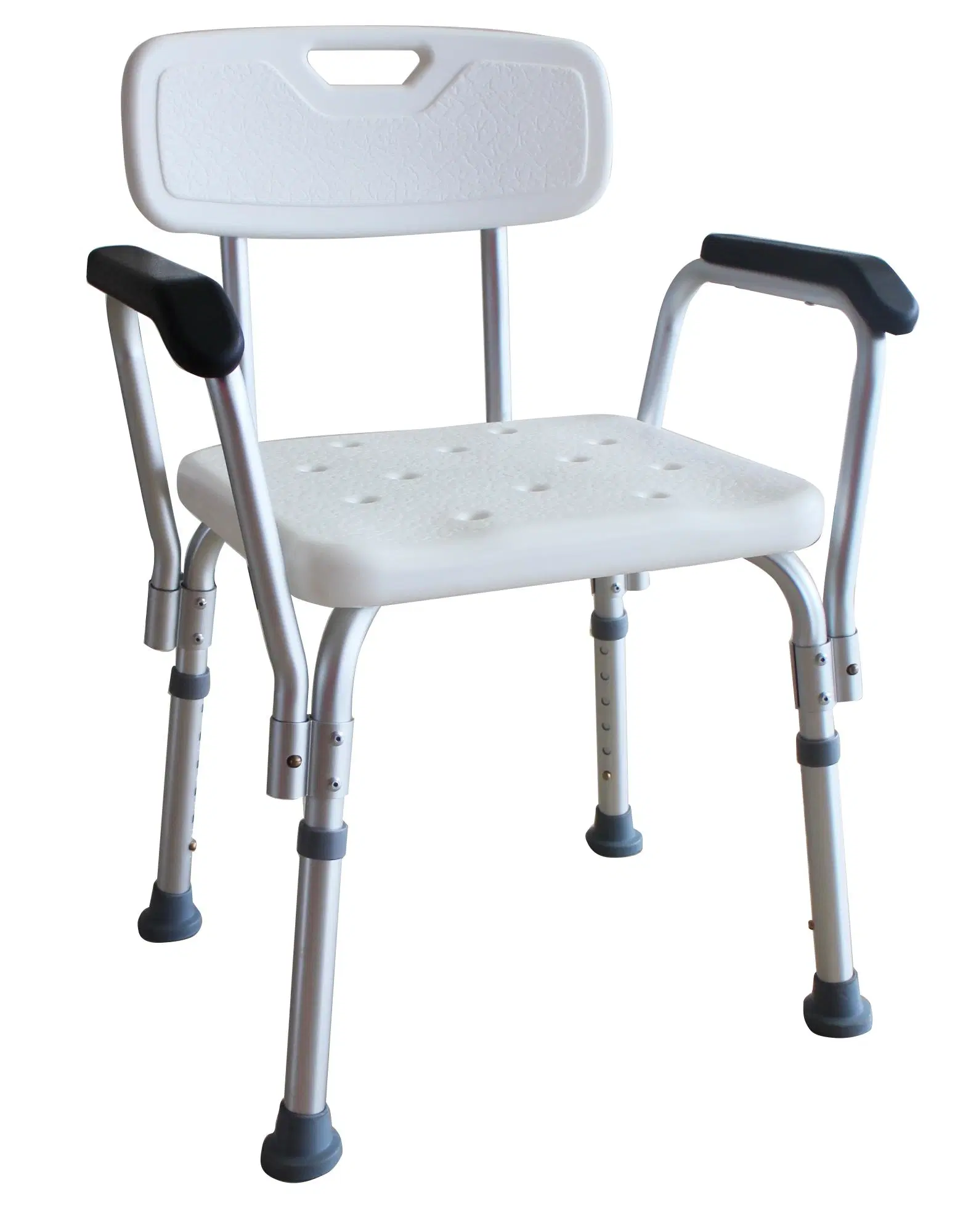 Ducha de aluminio silla con reposabrazos y asiento de plástico