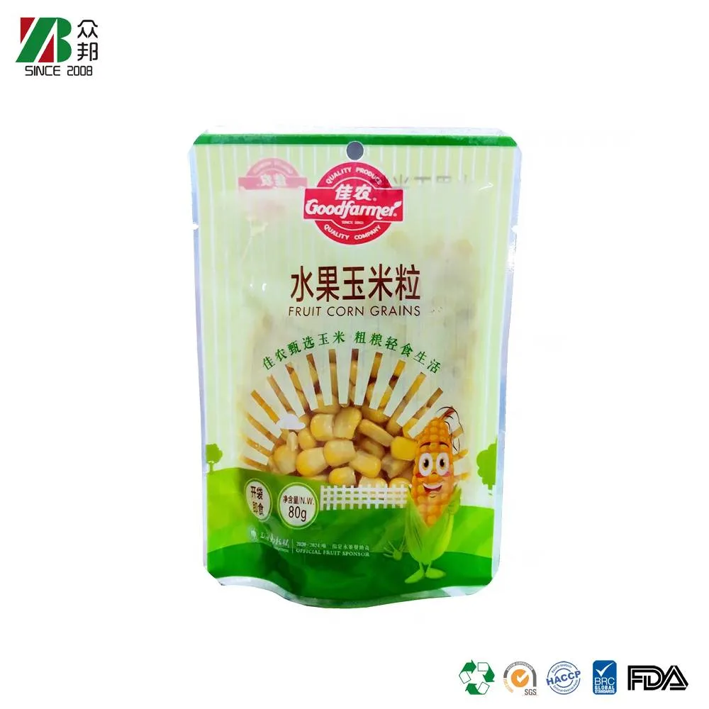 Aluminum Foil Instant Corn Kernels Food Sachet Stand Up Pouch Lamination With Packaging Print Logo Bag Plastic Zipper