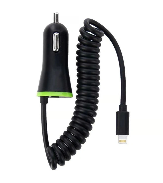 5V/2.4A Chargeur de voiture USB avec 1,2 m de câble à ressort pour l'iPhone7/8/X