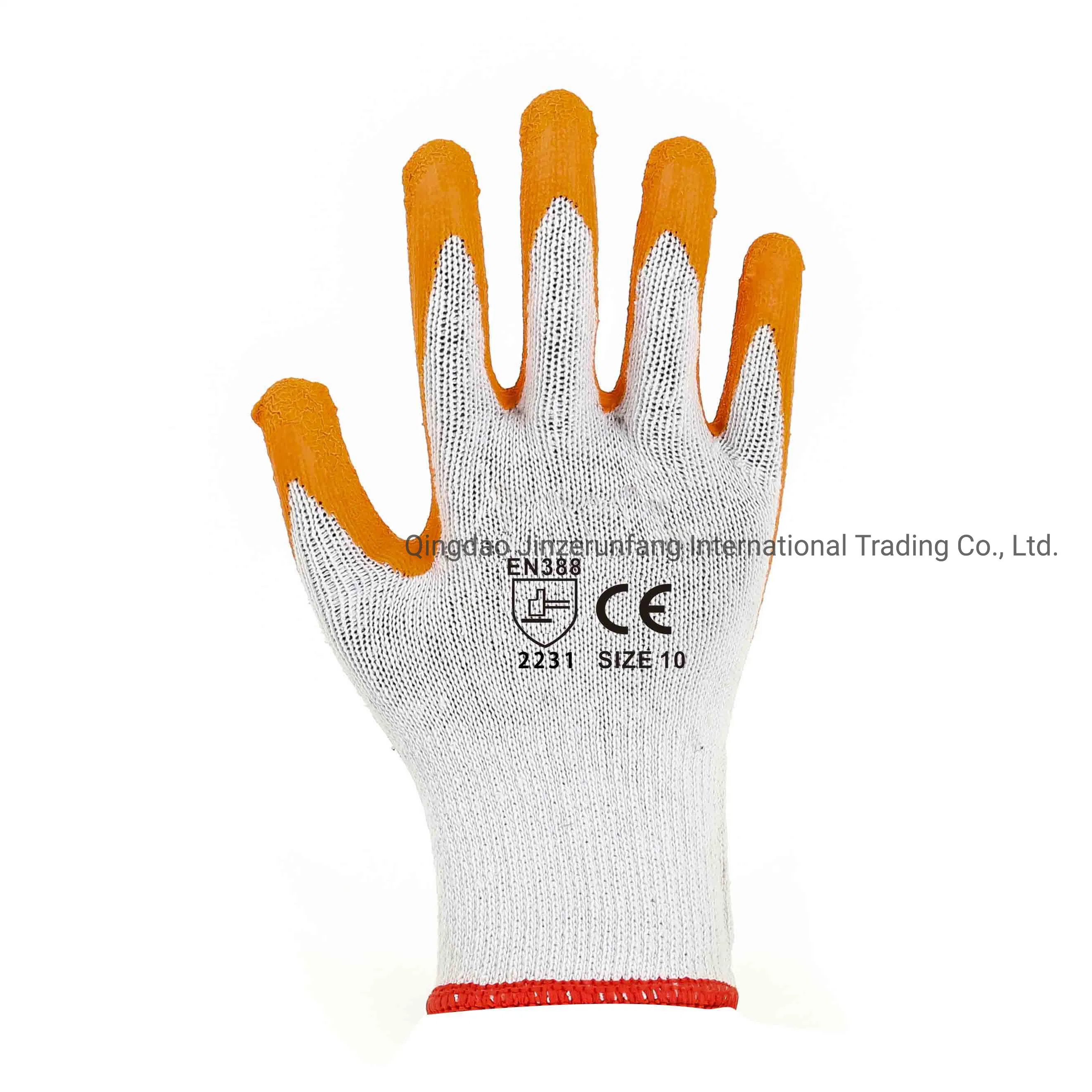 10g White Polyester with Orange Latex Coated Machanic Working Gloves