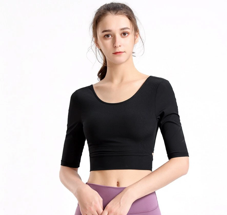 New-Arrival Yoga T-Shirt Women Sports Short Sleeve Beauty Back Drawstring Slim Fit and Quick-Drying Round Neck Sports Wear
