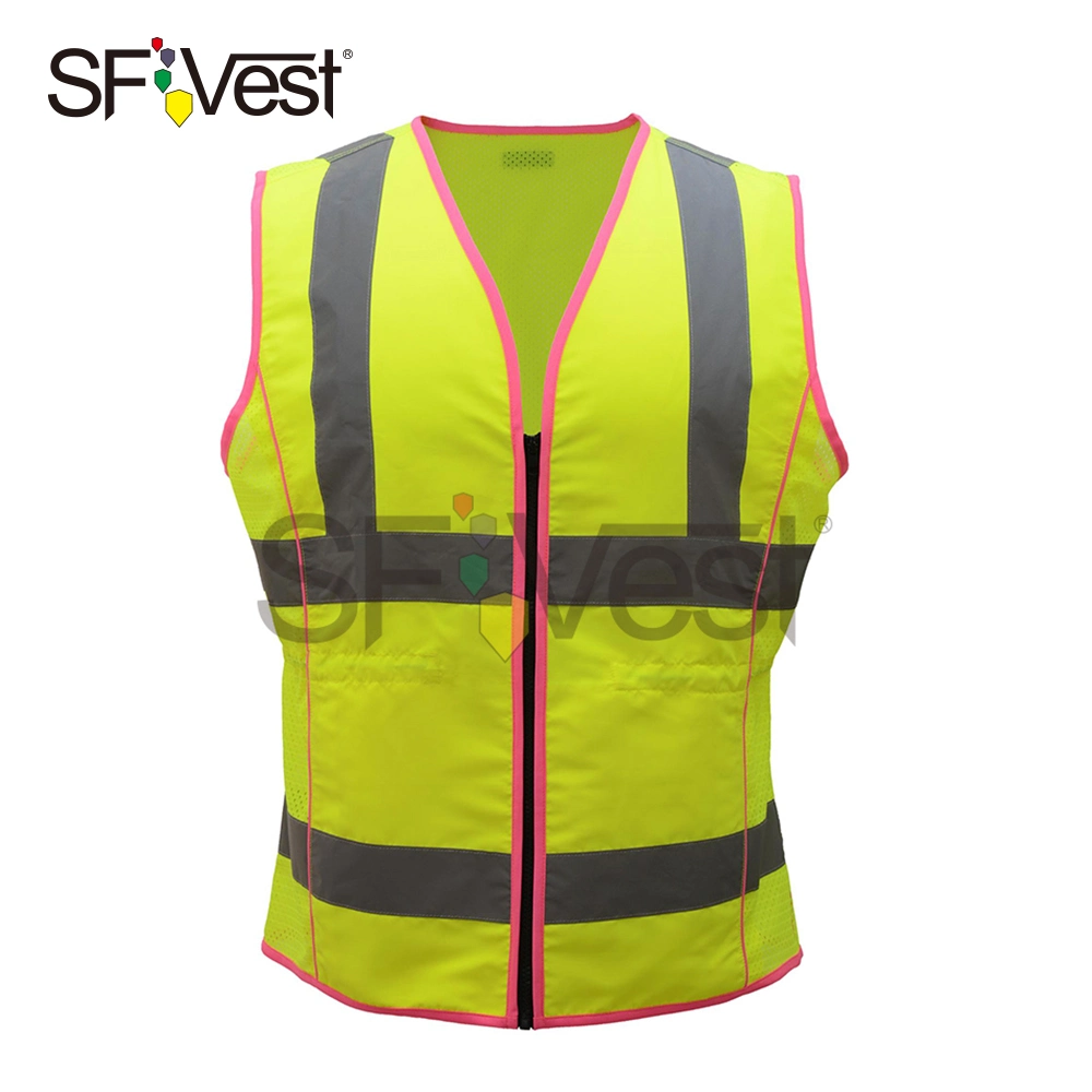 2020 100% Polyester High Visibility Safety Reflective Lady Vest with Zipper