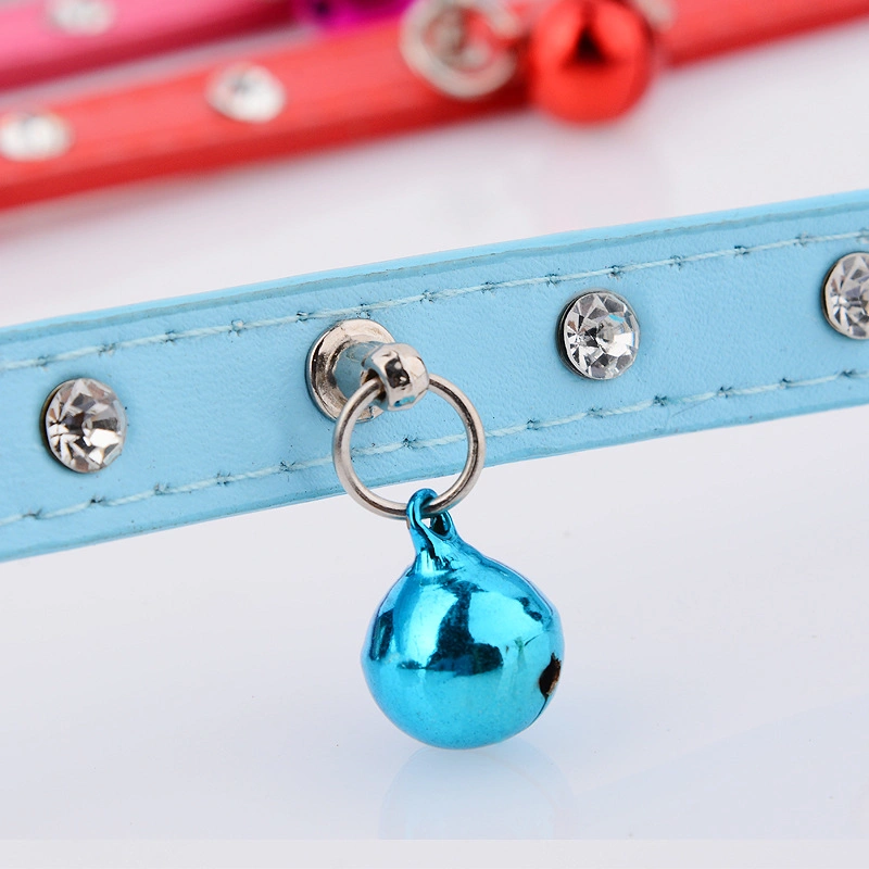 Pet Collar Leather Dog Jewel Bells Harnesses PU Accessories Rhinestone Neck Strap Safety Dog Cat Collar