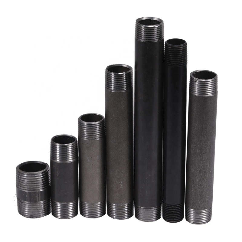 Black Coated Carbon Steel Pipe Fittings Male Threaded Connection Pipe Connector for Furniture