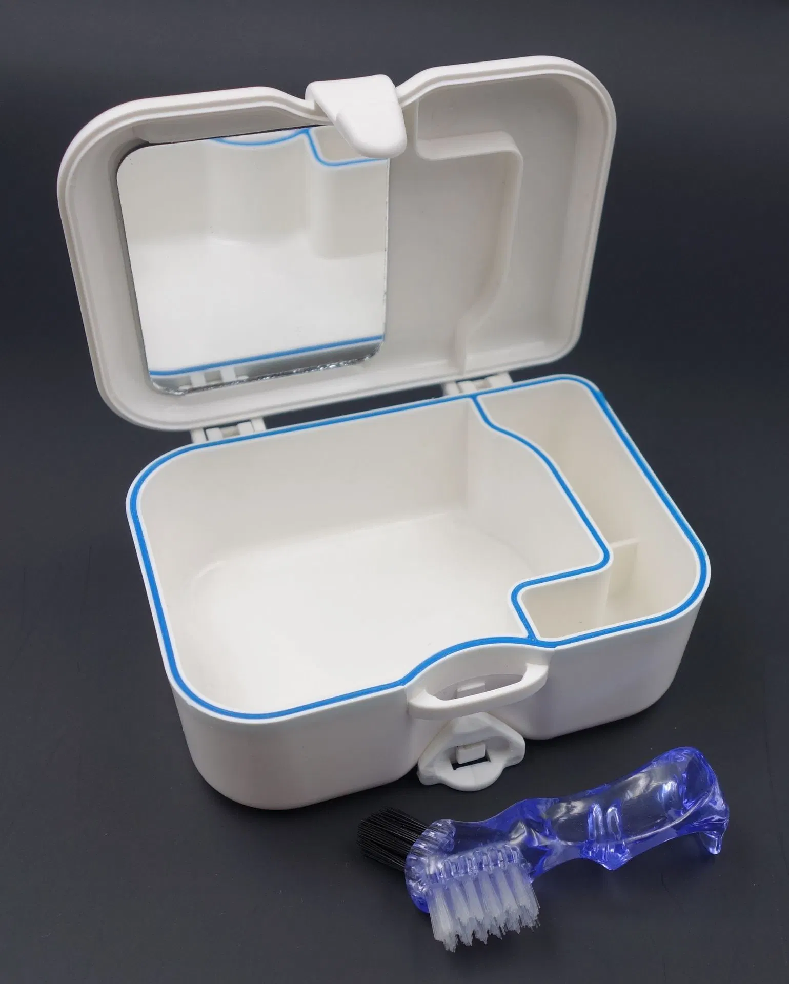 Large False Teeth Cleaning Box with Mirror Denture Container