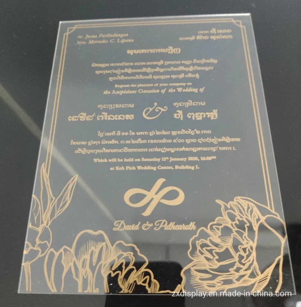 Custom Gold Printing Acrylic Invitation Wedding Invitate Card