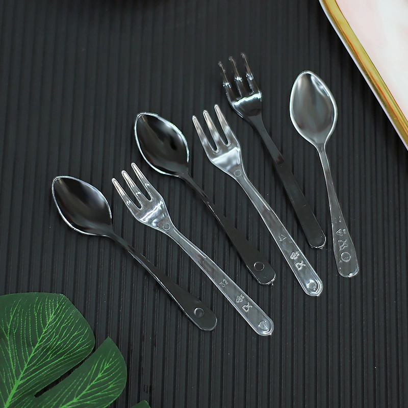 Plastic Disposable Spoon and Fork Cutlery Sets for Pudding Cake Dessert Ice Cream