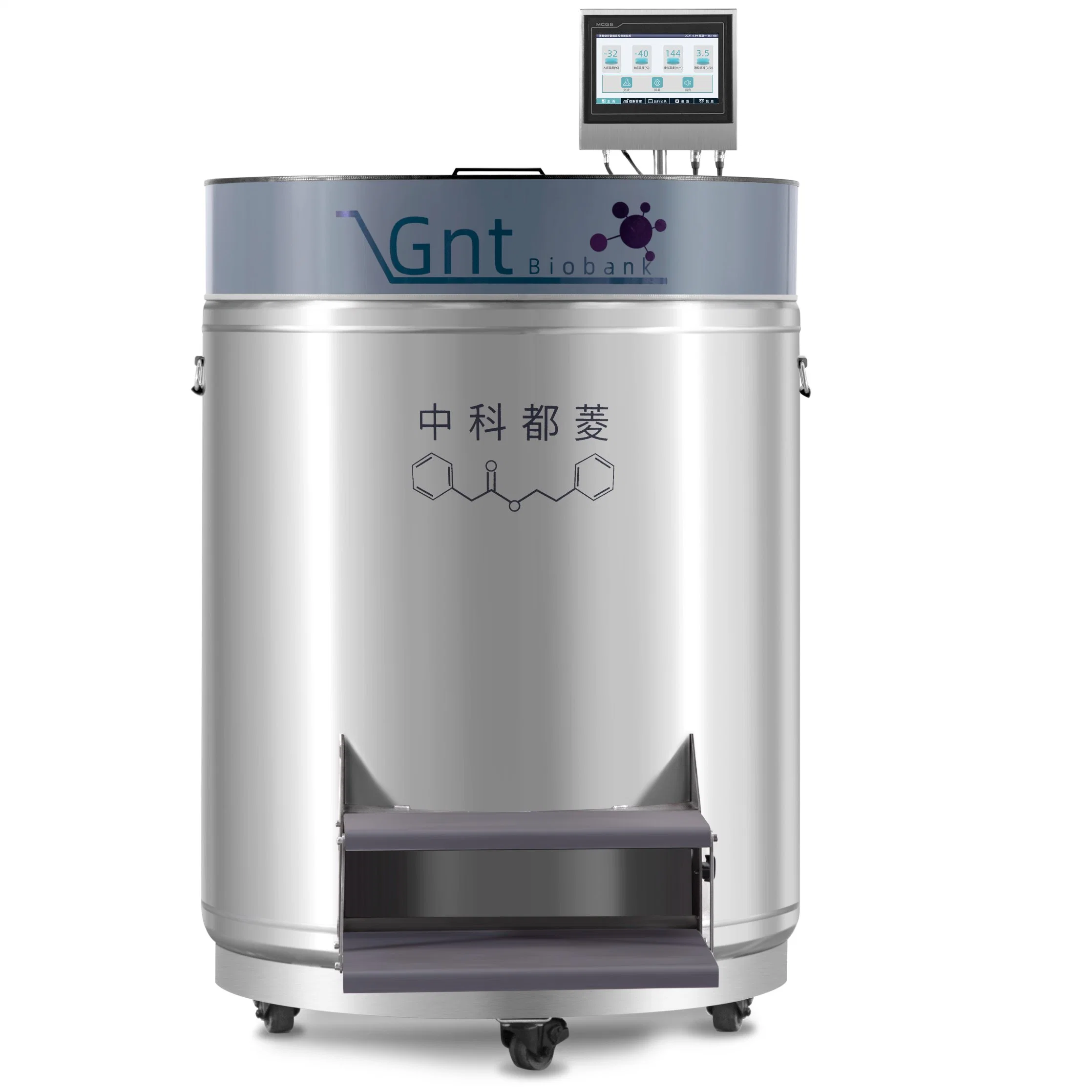 -196 Degrees of Biological Sample Storage 800 Liters Stainless Steel Smart Vapor Phase Liquid Nitrogen Tanks with 39200 Vials and 10 Inch Touch Screen