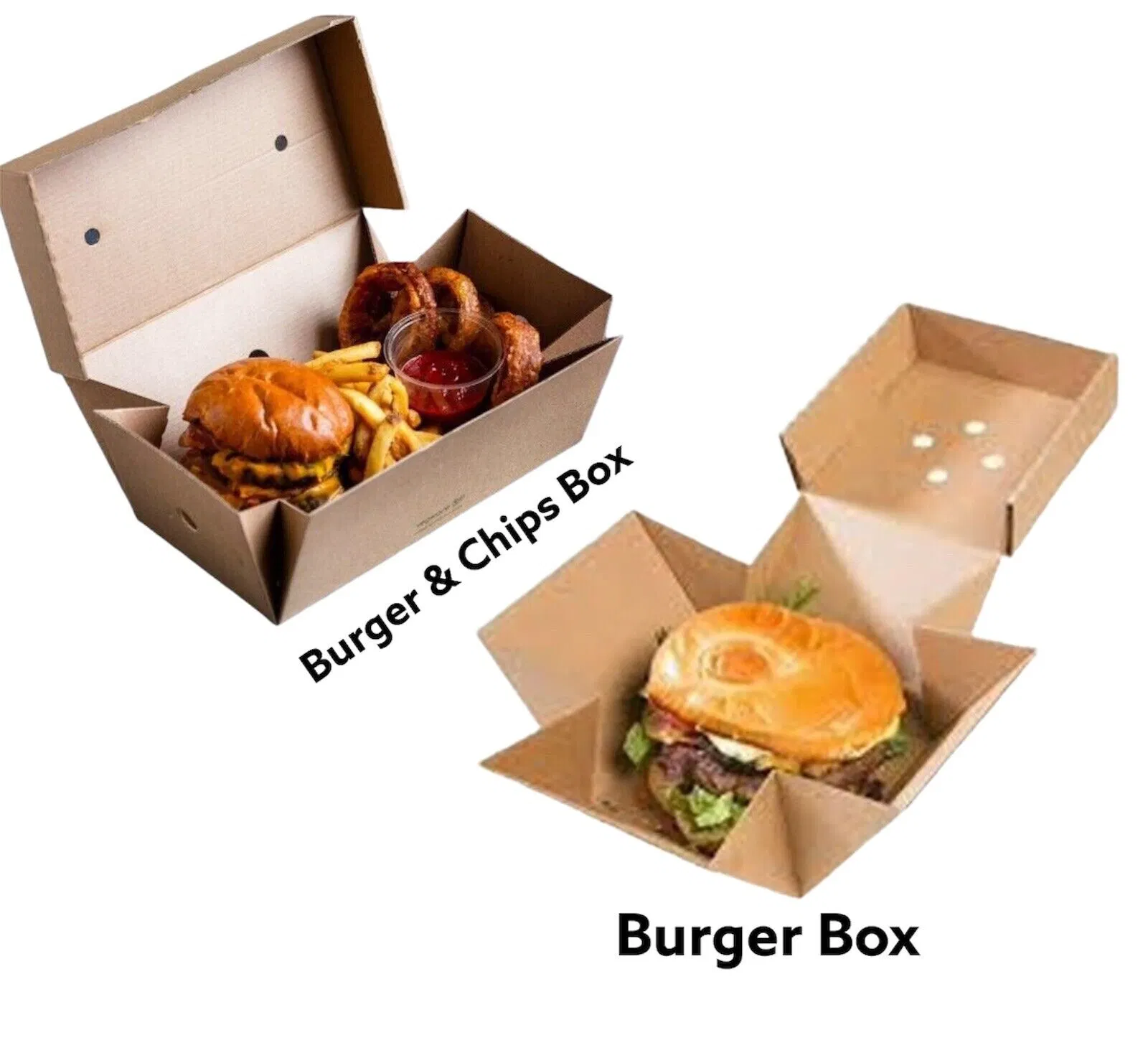 Premium Kraft Flower Burger Boxs - Flower Burger & Chips Boxes Takeaway Container Lunch Box