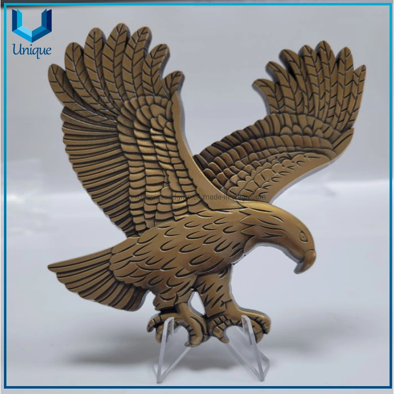 5 Inch Zinc Alloy 3D Eagle Badge, Custom Design Metal Plaque in Antique Copper Plating, Factory Wholesale/Supplier Novelty Coin