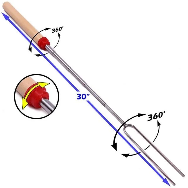 Fourchette extensible pour barbecue fourche en acier inoxydable pour chien chaud avec bois Wyz18084