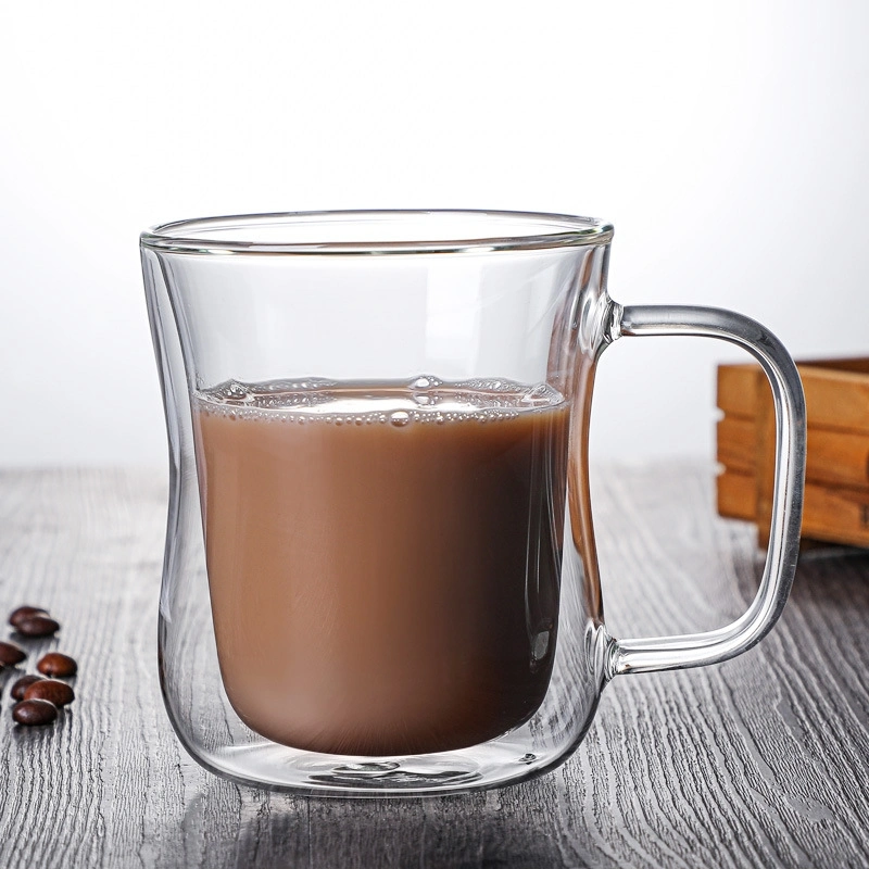 Taza de vidrio de doble capa transparente de borosilicato alto creativo con Mango beber té de café caliente