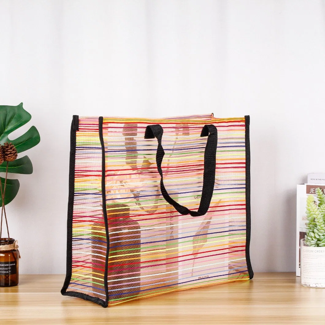 Crosswise Stripe Cotton Bag for Leisure or Shopping