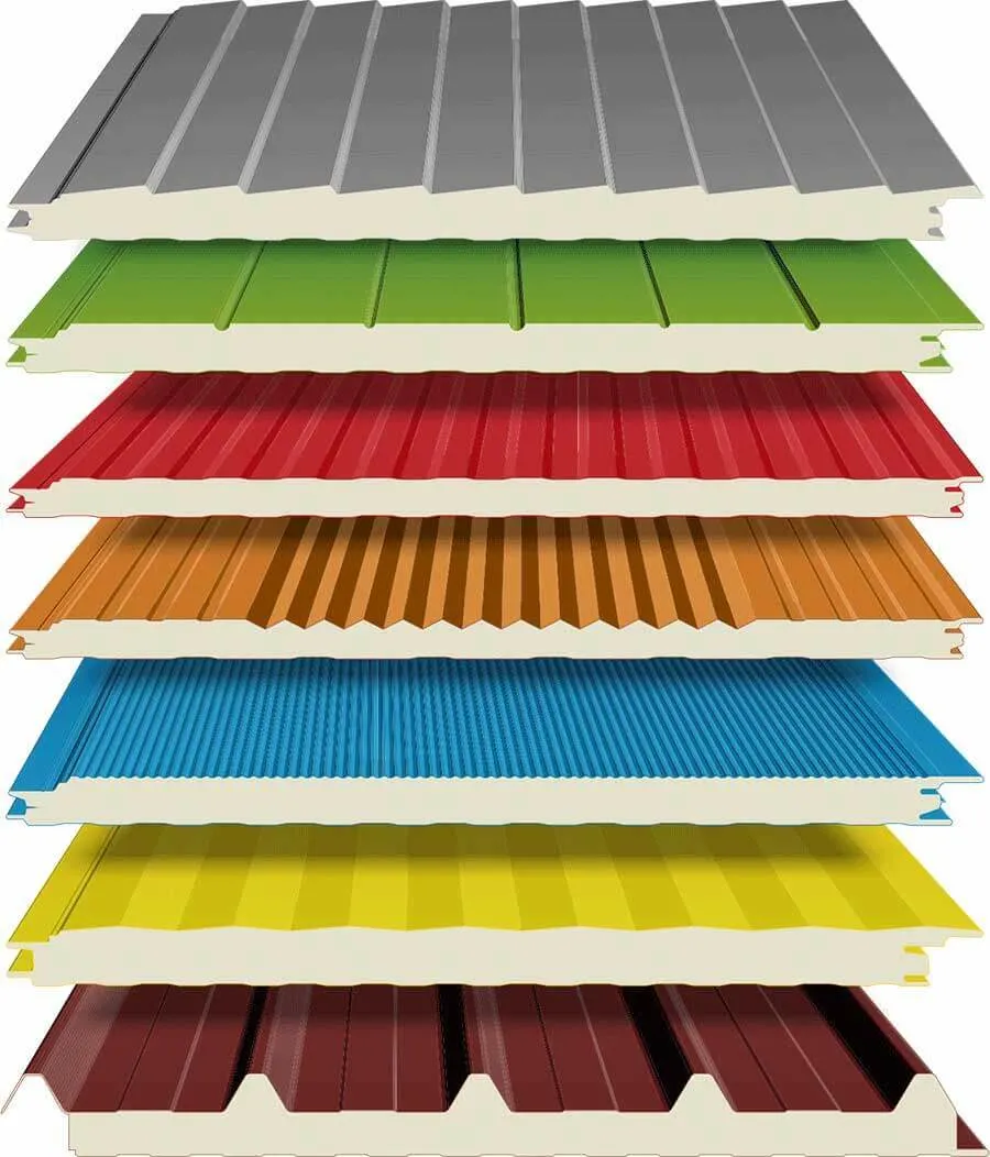 Alumínio revestido a cores/aço galvanizado 0,5mm/0,6mmtérmico acústico 50mm/60mm/80mm/mm/100mm fora do EPS Espuma/PU/PIR/lã de rocha/lã mineral Sandwich Panel