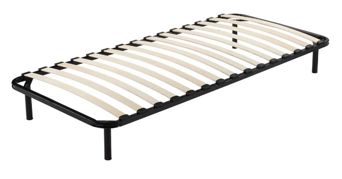 Cadres de lit en acier de taille simple avec lattes et pieds.