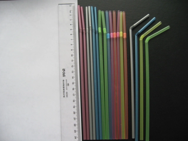 Plastic Flexible Drinking Straws Striped Individually OPP Film Paper Wrapped