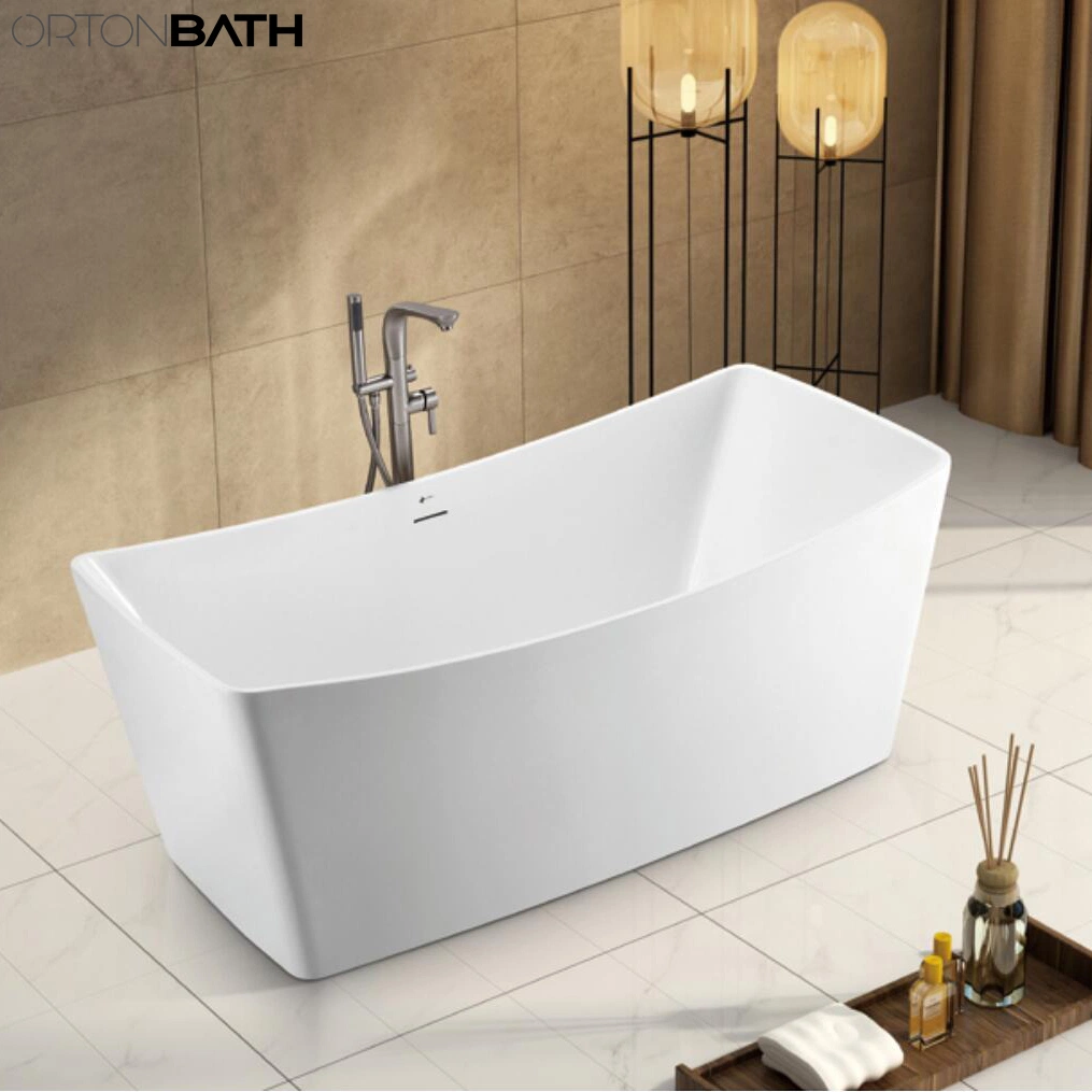 Ortonbath Reversible Rectangular Drain Adult Acrylic Freestanding Hot Swim SPA Bathtub Bath Tub Freestanding Plastic Soaking Sanitary Ware Bathtub