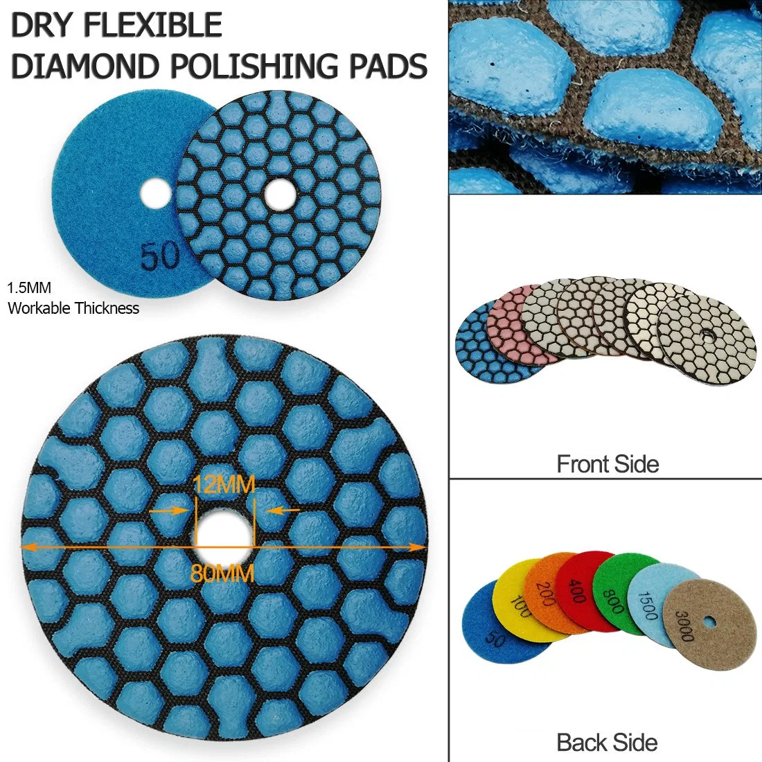 3"/80mm Diamond Resin Bond Dry Polishing Pads for Granite & Marble