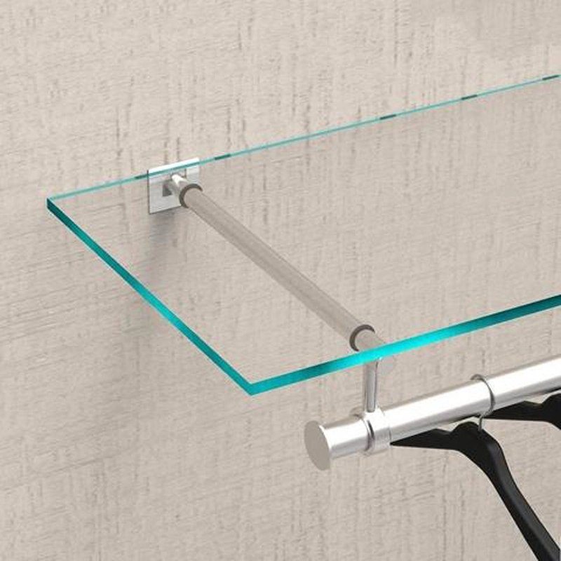 Factory Customized Bathroom Stainless Steel Shower Shelf with Rail Tempered Glass Corner Shelf