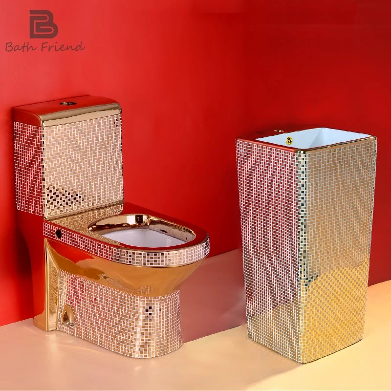 Mosaic Hotel Custom Gold Color Toilet Washdown One Piece Toilet Porcelain Ware Face Pedestal Basin Floor Mounted Toilet