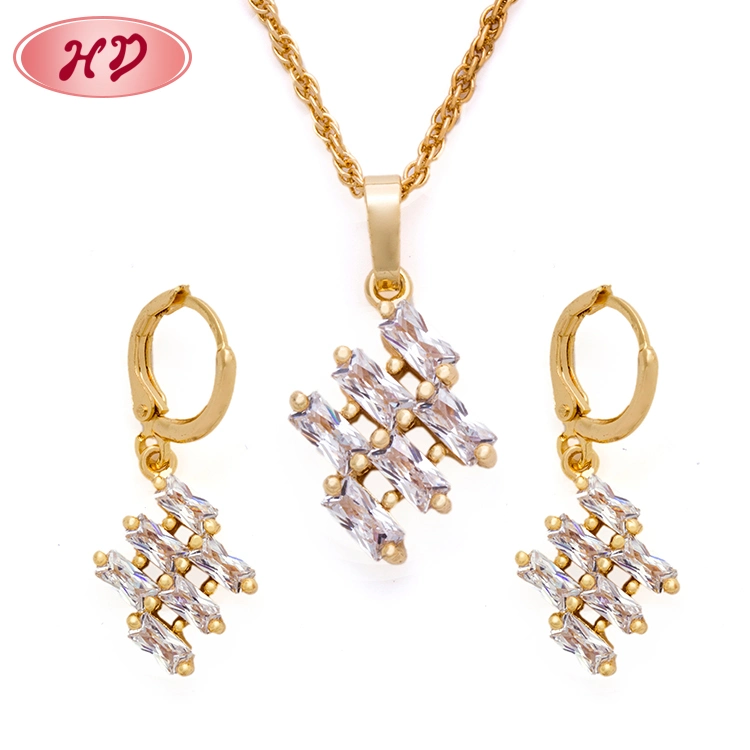 Fashion 18K Gold Plated Cubic Zirconia Costume Imitation Charm Jewelry Sets