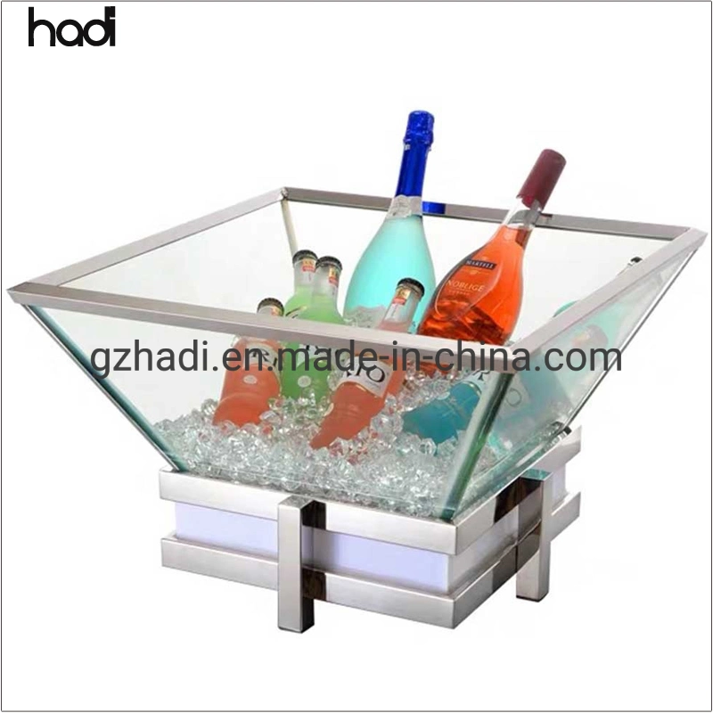 Buffet Equipment Hotel Sea Food Display Commercial LED Ice Bucket Acrylic Commercial Customised Size Rectangle Clear Acrylic Ice Bucket for Sale