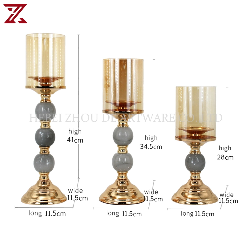 Nouvelle conception de jeu de 2 Base de métal or chandelier bougie décorative de Jade Stand pour la table de l'artisanat Cadeau