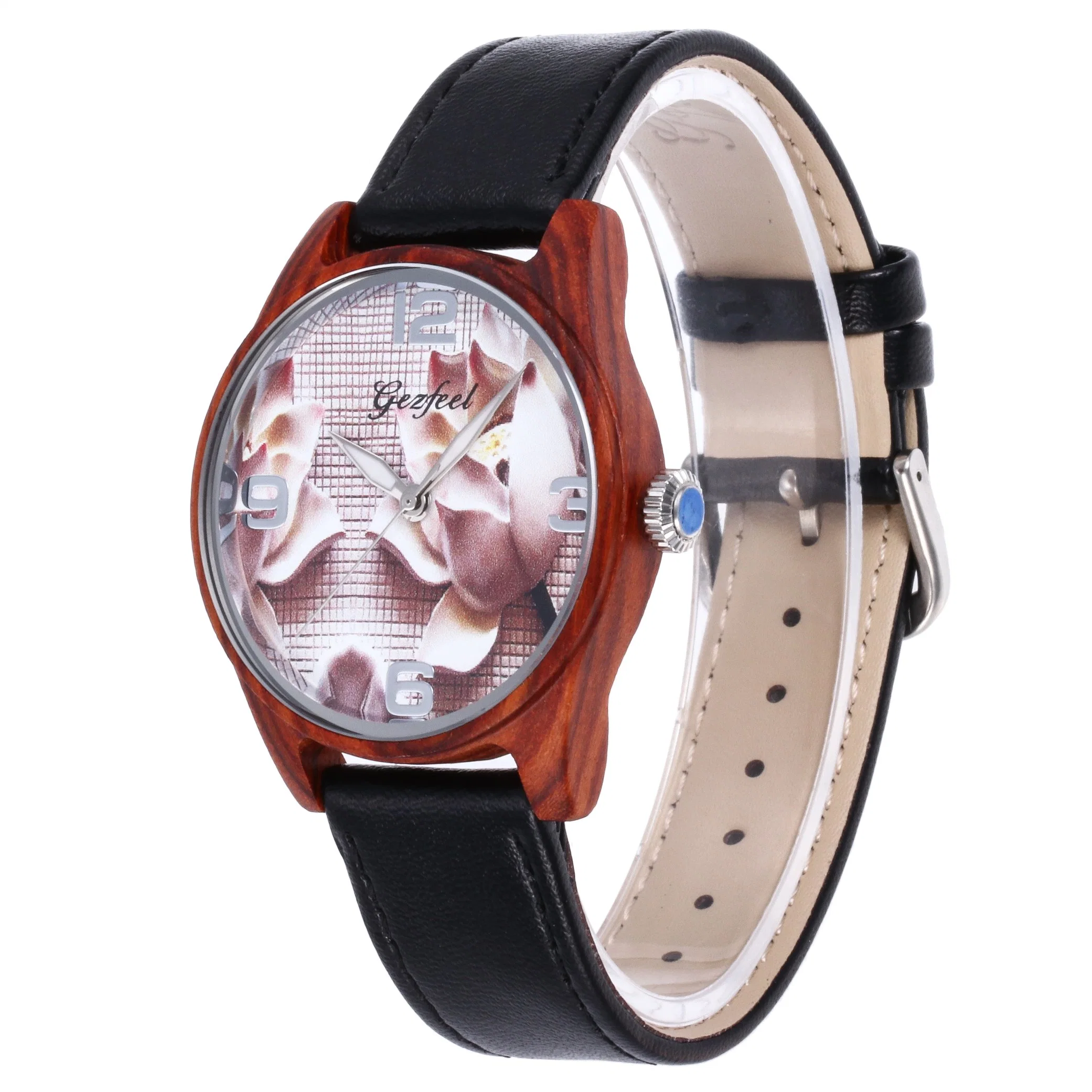 Creative Wood Watch Mens Analog Minimalist Genuine Leather Band Strap Bamboo Nature Wood Wrist Watch