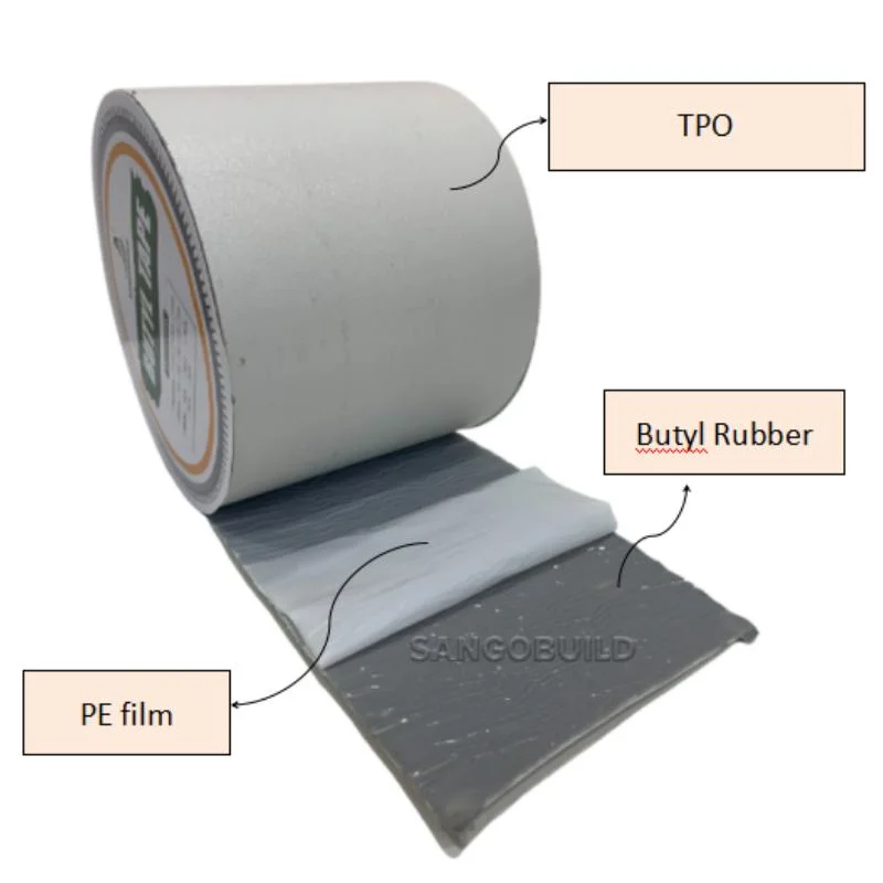 High Sticky Tpo Butyl Tape Waterproof Membrane Single Side Waterproof Repair Tape for Leak Repair with CE (JC/T942-2004) Made in China