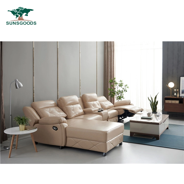 American Style Living Room Furniture Genuine Recliner Leather Corner Sofa