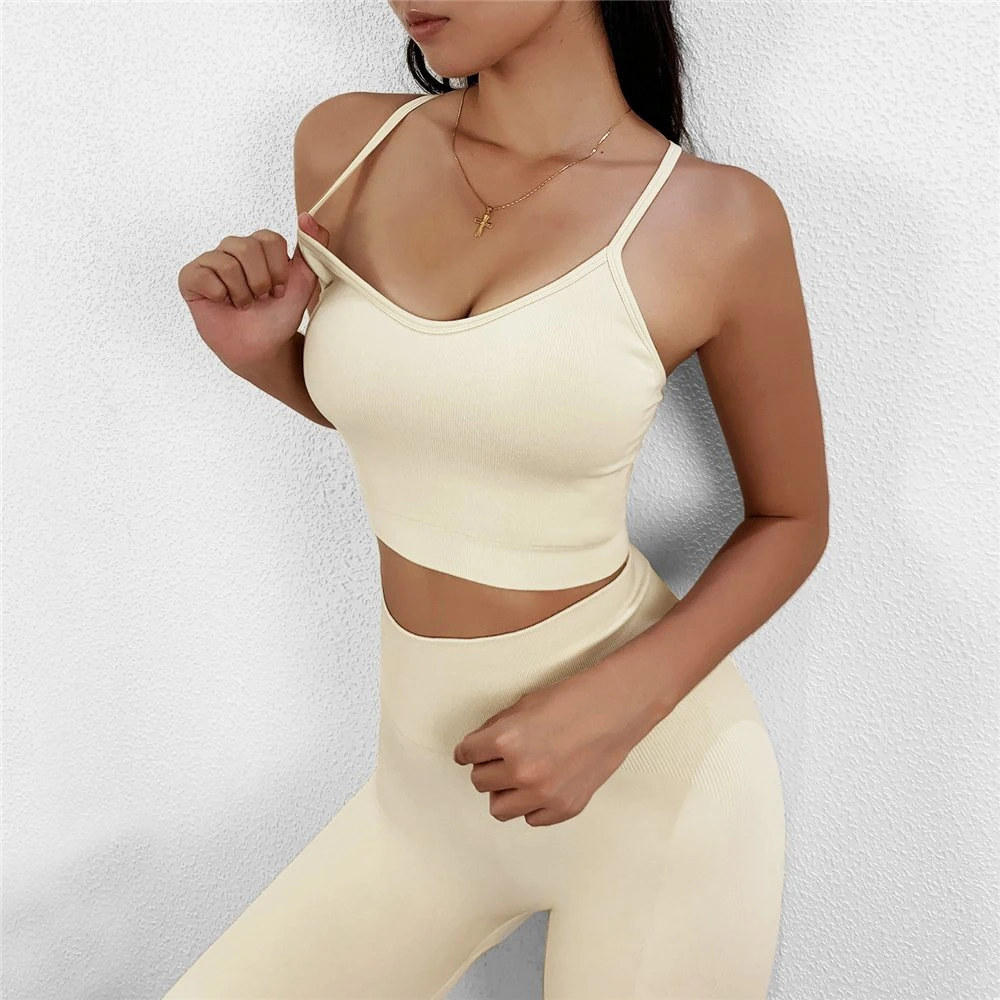 High Elastic Thread Ribbed Yoga Suit Sports Bra Fitness Legging Two Pieces Yoga Set Sport Wear