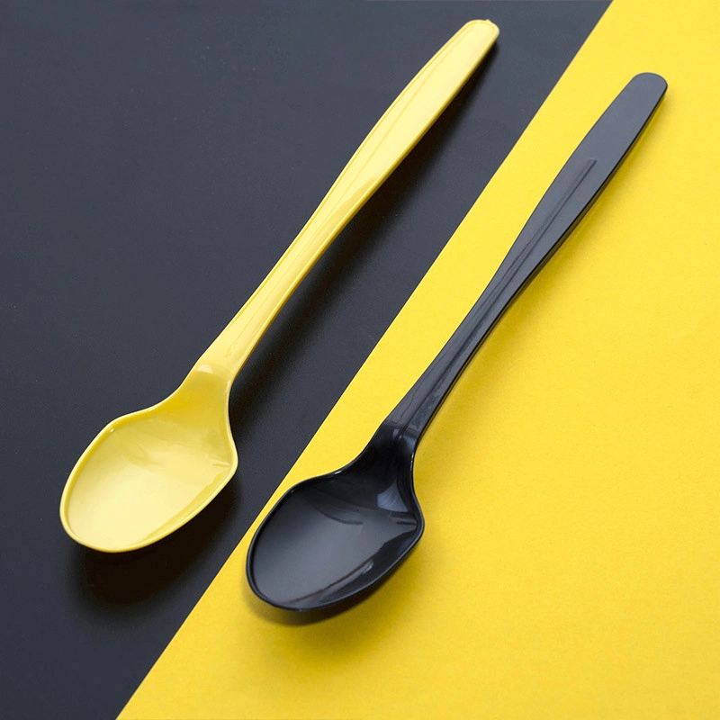 Custom Disposable Plastic Cutlery Burning Fairy Grass Spoon Creative Black and Yellow Packaged Meal with Long Handle Spoon (SX-706)