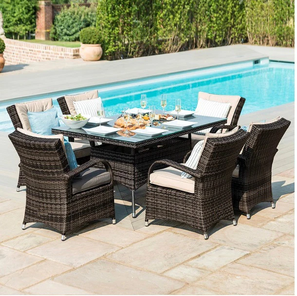 Outdoor Patio Wicker Rattan Garden Furniture 6 Seater Rectangle Table Furniture Set