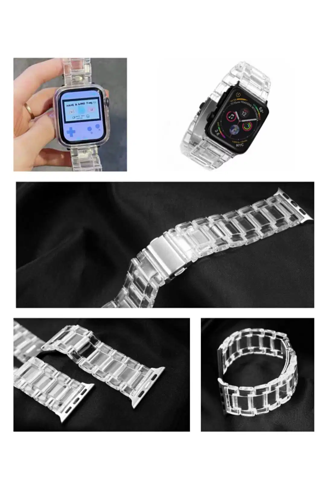 Sport Clear Band for Apple Watch 7 6 Se 5 4 3 Plastic Transparent Strap for iWatch Strap 38 mm 40mm 44mm 42mm 41mm 45mm Watch Accessories